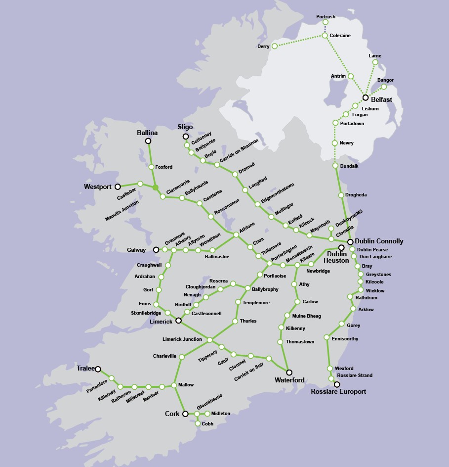 major rail lines in Ireland